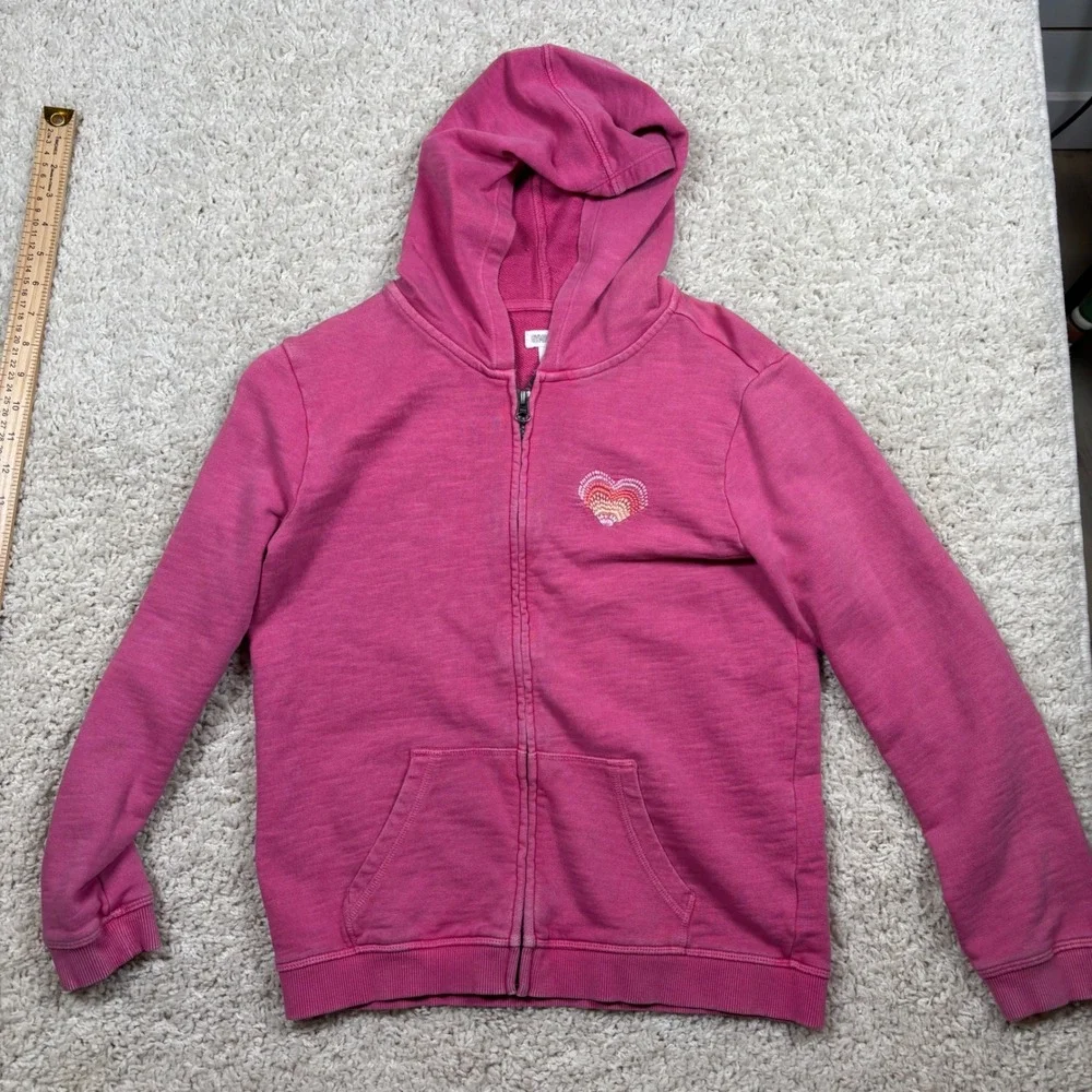 Gymboree Girls Pink Full Zip Hoodie‎ Rainbow Heart Sweatshirt XL 14 100% Cotton